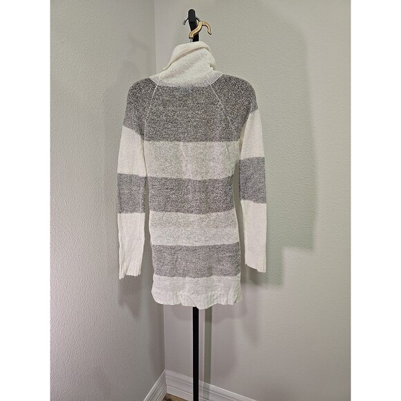 Mohair Wool Blend Y2K Wide Stripe Sweater Tunic Womens Med Cream Gray Minimalist - Picture 4 of 8